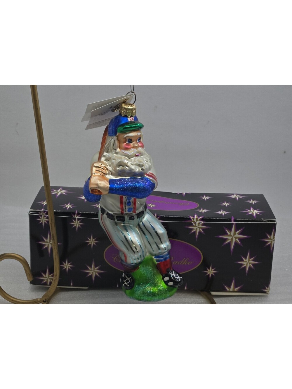 Christopher Radko 2000 "Grand Slam Santa" Glass Ornament with Hang-Tag & Box Vtg